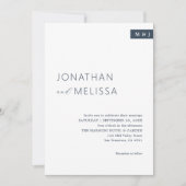 クラシックホワイト&ネイビーブルーモノグラムスクリプ結婚ト 招待状 (正面)