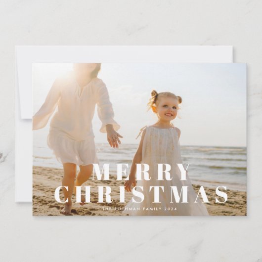 クラシックホワイト・メリークリスマスタイポグラフィ写真 シーズンカード (正面)