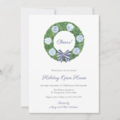 クラシックボクウッドブルーホワイトクリスマスホリデーパーティー 招待状 (正面)