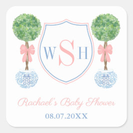 クラシックボクウッドモノグラムクレスト赤ちゃんシャワーのお願い スクエアシール