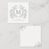 クラシックボタニカルセージ緑フローラクレストモノグラム ノートカード (正面/裏面)