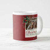 クラシックボタニカルレッドのカスタムフォトクリスマス ジャンボコーヒーマグカップ (正面右)