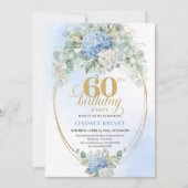 クラシックボヘミアン パステルブルーの花 60歳の誕生日 招待状 (正面)