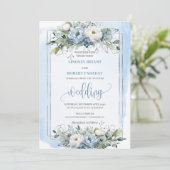 クラシックボホパステルブルーシルバーバラズ結婚 招待状 (スタンド正面)