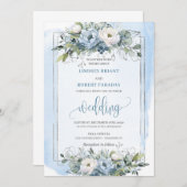 クラシックボホパステルブルーシルバーバラズ結婚 招待状 (正面/裏面)