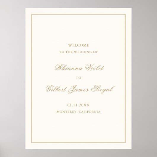 クラシックボーダーアイボリー＆ゴールドの永遠の結婚式 ポスター (正面)