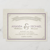 クラシックボーダーウェディング招待状 - 紫 招待状 (正面/裏面)