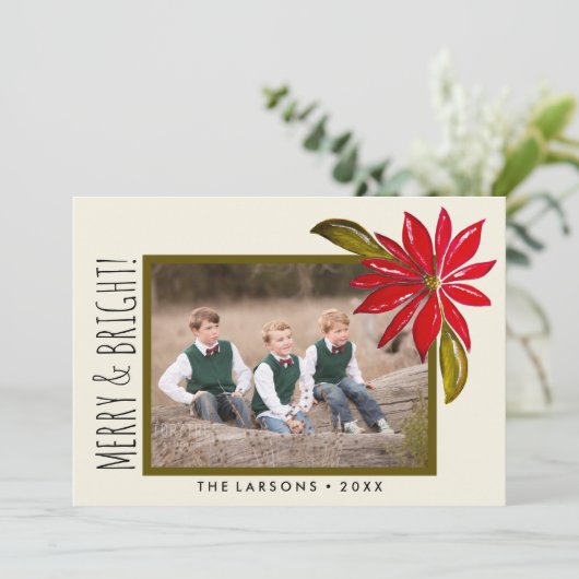 クラシックポインセチアシンプル写真クリスマス シーズンカード (スタンド正面)