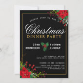 クラシックポインセチアフローラクリスマスディナーパーティー 招待状 (正面)
