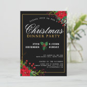 クラシックポインセチアフローラクリスマスディナーパーティー 招待状 (スタンド正面)