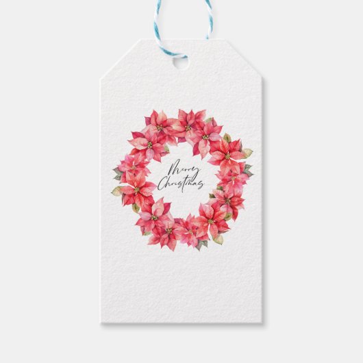 クラシックポインセチア果実とクリスマスリース ギフトタグ (正面)
