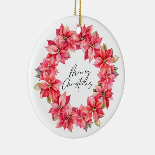 クラシックポインセチア果実とクリスマスリース セラミックオーナメント (右)