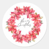 クラシックポインセチア果実とクリスマスリース ラウンドシール (正面)