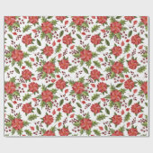 クラシックポインセチア・クリスマス・パターン・ホリデイ ラッピングペーパー (フラット)