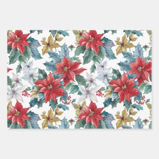 クラシックポインセチア ラッピングペーパーシート (正面2)