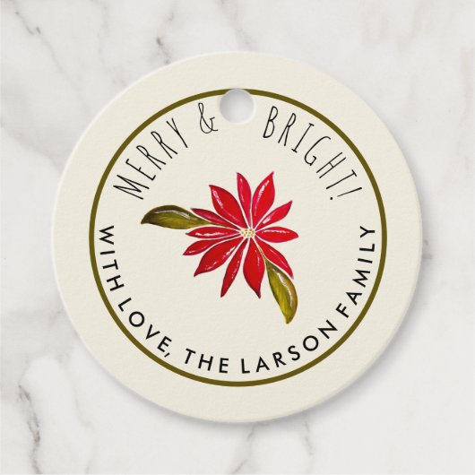 クラシックポインセテシンプルィアキュートモダンクリスマス フェイバータグ (正面)