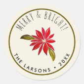 クラシックポインセテシンプルィアキュートモダンクリスマス ラウンドシール (正面)