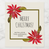 クラシックポインセテシンプルィアシッモダンククリスマス ワインラベル (シングルラベル)