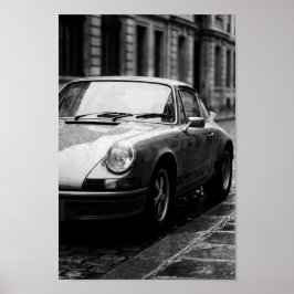 クラシックポルシェ911の雨の街 ポスター