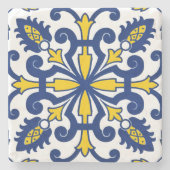 クラシックポルトガル語アズレジョ装飾青い黄色 ストーンコースター (正面)