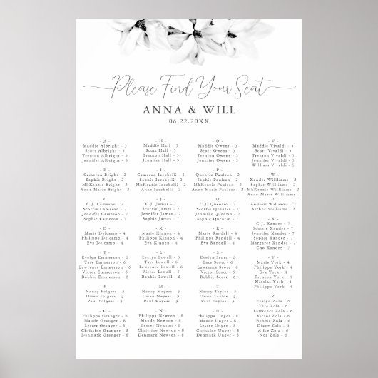 クラシックマグノリア白黒アルファベット座席 ポスター (正面)