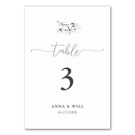 クラシックマグノリア白黒エレガントウェディング テーブルナンバー (裏面)