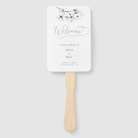 クラシックマグノリア白黒結婚式 プログラム ハンドファン (正面)