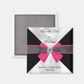 クラシックマゼンタボウ付き白黒ドレープ マグネット (正面/裏面)