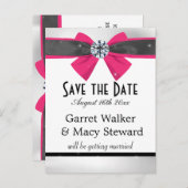 クラシックマゼンタボウ付き白黒ドレープ 案内ポストカード (正面/裏面)