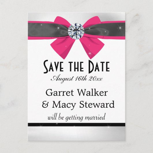 クラシックマゼンタボウ付き白黒ドレープ 案内ポストカード (正面)