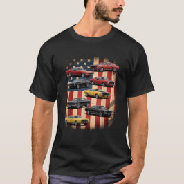 クラシックマッスルカーレトロアメリカ国旗の愛国心 Tシャツ
