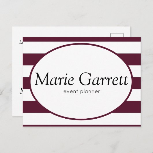 クラシックマルーンストライプビジネス ポストカード (正面/裏面)