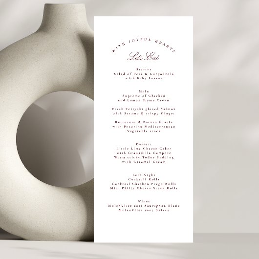 クラシックマルーンフォーマルバ結婚ルガンディ メニュー