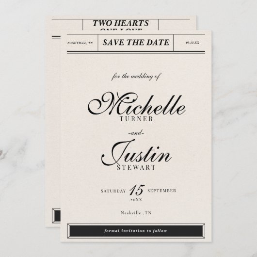 クラシックミニマエレガントラ結婚スの写真救: セーブザデート (正面/裏面)