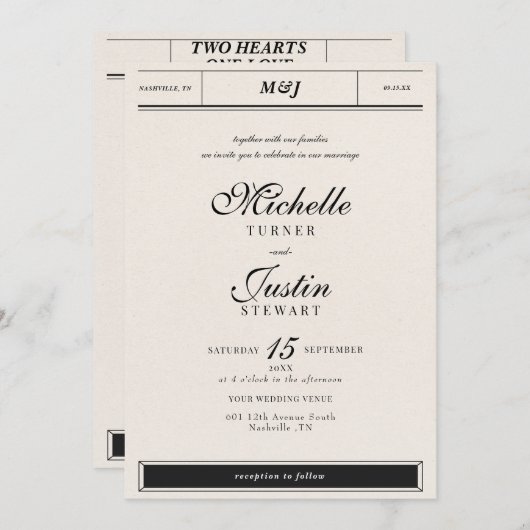 クラシックミニマエレガントラ結婚ム写真 招待状 (正面/裏面)