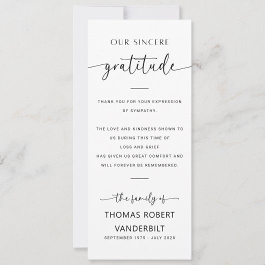 クラシックミニマエレガントリストの葬儀サンキューカード カード (正面)