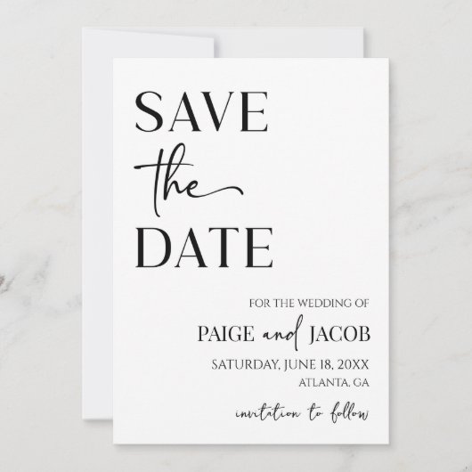 クラシックミニマミニマルリストの結婚式の日付を保存 招待状 (正面)