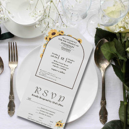 クラシックミニマリストサンフラワーアーチセージグリーン オールインワン招待状