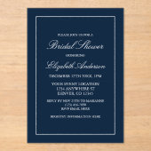 クラシックミニマリストネイビーブルーブライダルシャワー アクリル招待状 (正面)