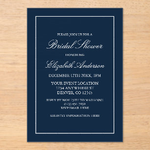 クラシックミニマリストネイビーブルーブライダルシャワー アクリル招待状