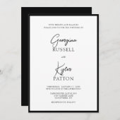 クラシックミニマリスト白黒スクリプ結婚ト 招待状 (正面/裏面)