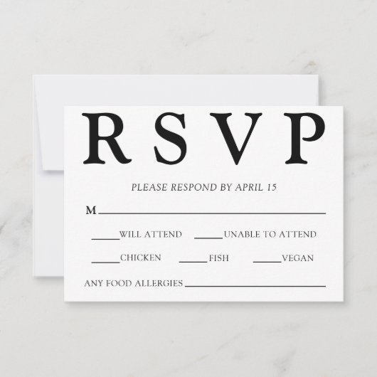 クラシックミニマルオールドマネーエステシンプルィティ結婚ス 出欠カード (正面)