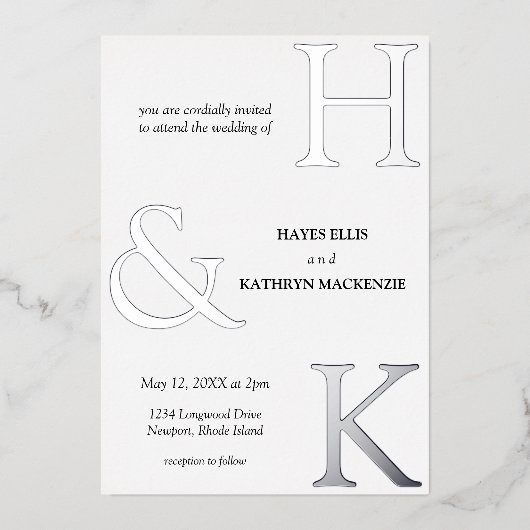 クラシックミニマルオールドマネーエステシンプルィティ結婚ス 箔招待状 (正面)