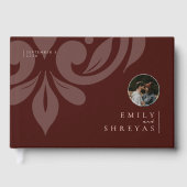 クラシックミニマルダマスクMahogany写真結婚の ゲストブック (正面)