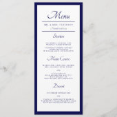 クラシックミニマルネイビーブルー結婚のディナー メニュー (正面)