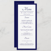 クラシックミニマルネイビーブルー結婚のディナー メニュー (正面/裏面)