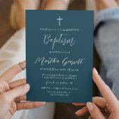 クラシックミニマルホワイトブルーガールバプテスマ 招待状