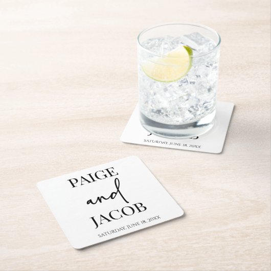 クラシックミニマルミニマル名前をカスタムする結婚ズ スクエアペーパーコースター (インサイチュ)