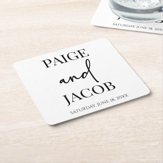 クラシックミニマルミニマル名前をカスタムする結婚ズ スクエアペーパーコースター (アングル)