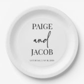 クラシックミニマルミニマル名前をカスタムする結婚ズ ペーパープレート (正面)